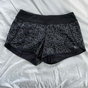 Athleta - Black and Silver Floral Print Athletic Shorts - XS